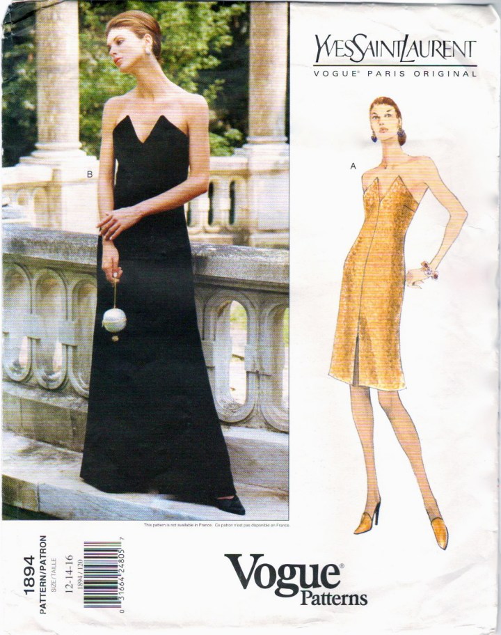 1990s Yves Saint Laurent pattern evening or cocktail dress Vogue 1894 