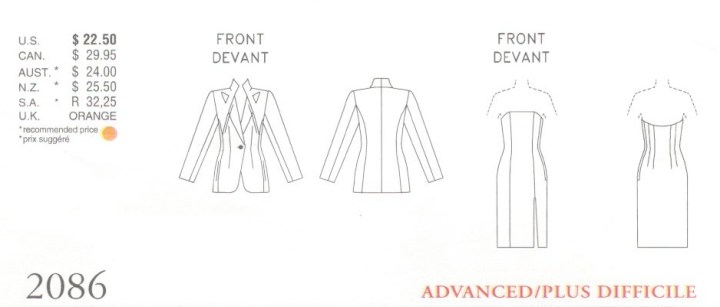 Technical drawing for Vogue 2086