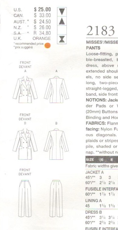 Technical drawing for Vogue 2183