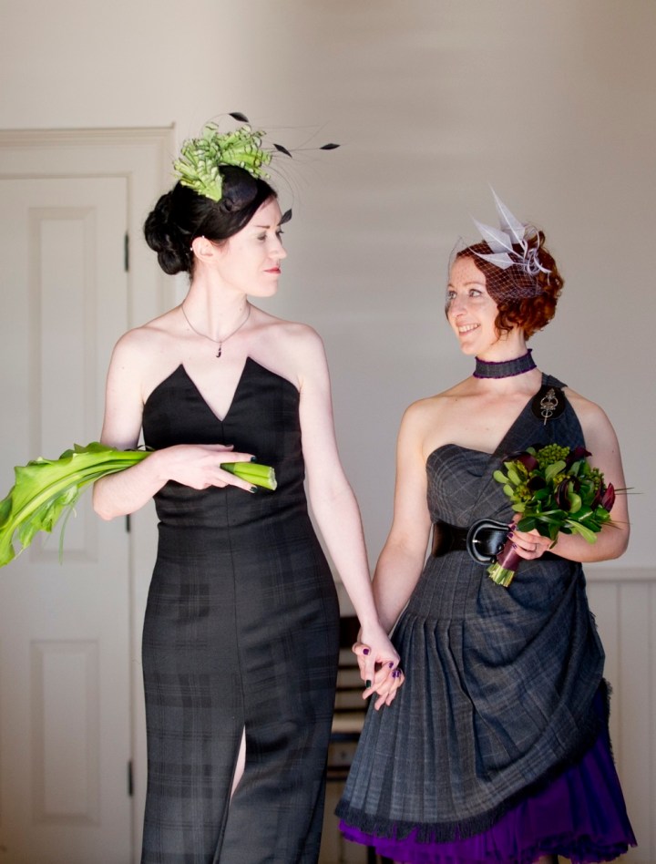 Left: Vogue 1894 by Yves Saint Laurent; right: dress by Ray Wong