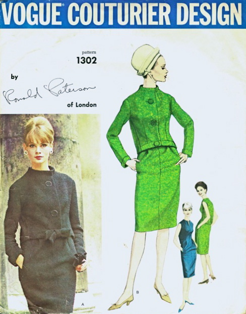1960s Ronald Paterson dress suit jacket pattern feat. Jean Shrimpton Vogue 1302