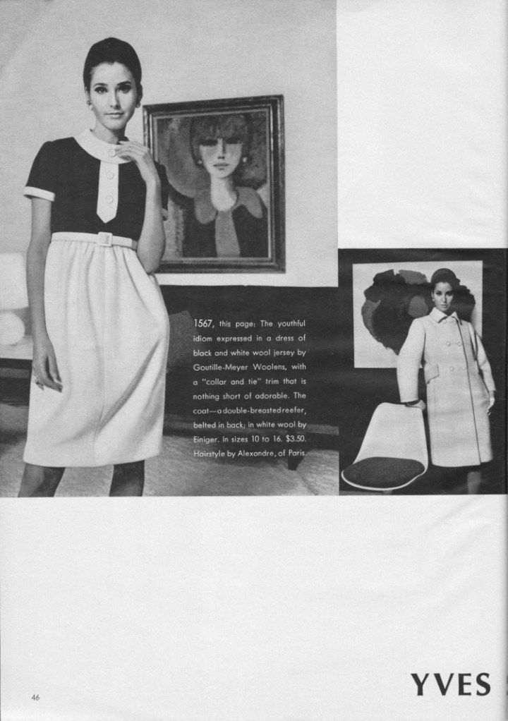 1960s Yves Saint Laurent dress and coat 1567 in Vogue Pattern Book