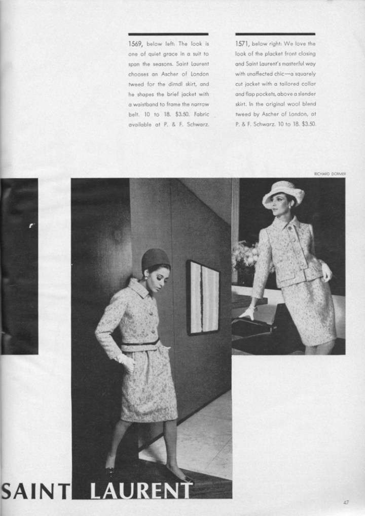1960s Yves Saint Laurent suits 1569 and 1571 in Vogue Pattern Book