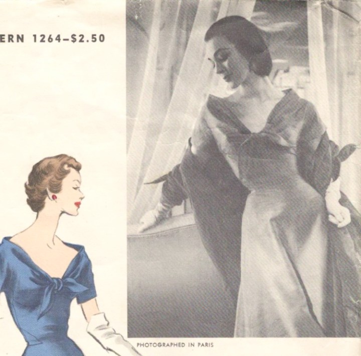 1950s dress pattern detail Vogue 1264 by Elsa Schiaparelli