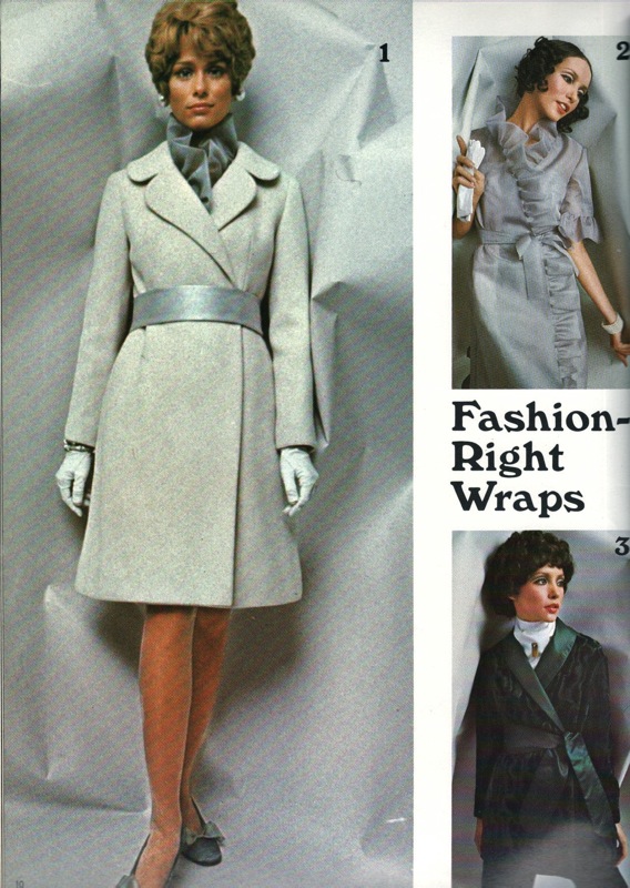 Lauren Hutton models a 1960s coat pattern, Vogue 7448, in Vogue Pattern Book, Winter 1968.