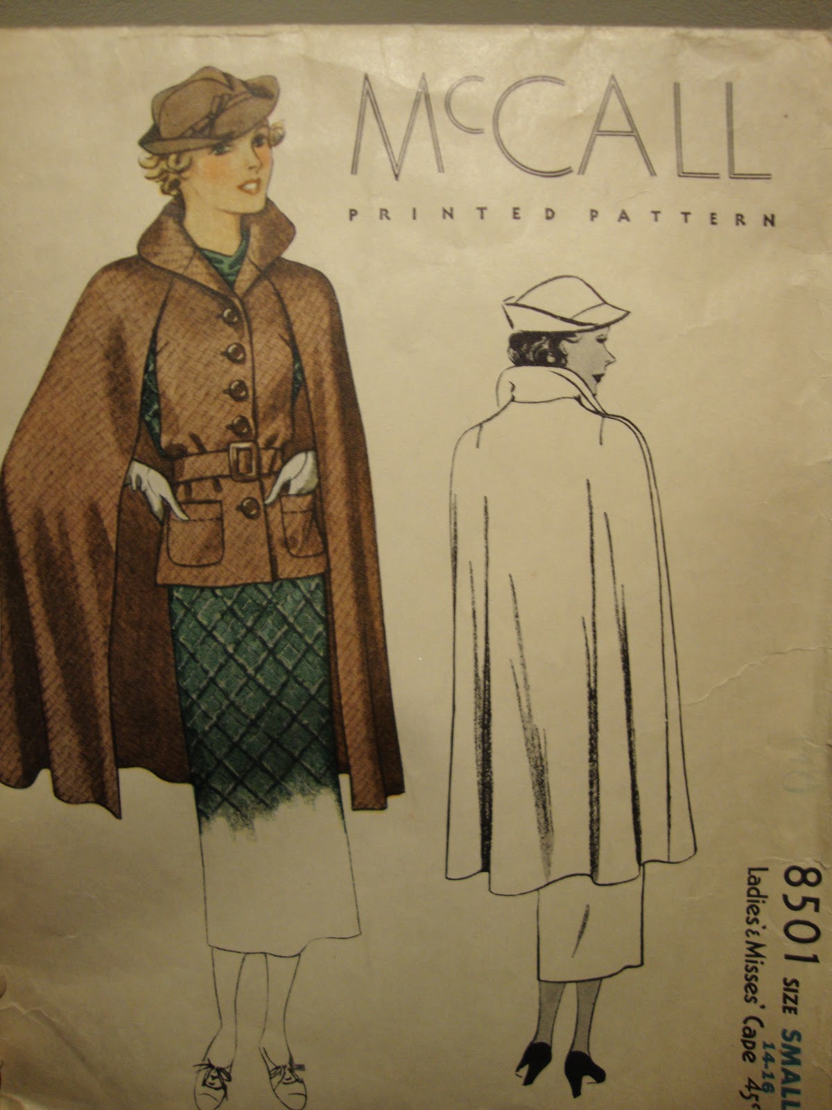 1930s cape pattern, McCall 8501