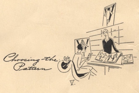 Choosing the Pattern - W. Mury illustration in Vogue's Book of Practical Dressmaking, 1926