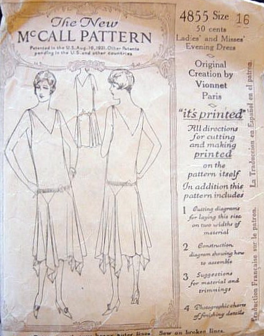 1920s Vionnet pattern for a handkerchief evening dress, McCall 4855