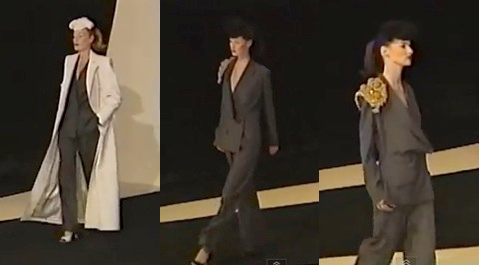 runway video still, Givenchy by John Galliano FW 1996 ready-to-wear flannel jumpsuits