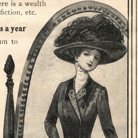 McCall 1909 image detail Edwardian lady reflected in a mirror - McCall 1909 ad illustration detail