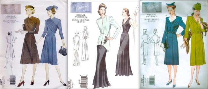 Vintage Vogue 2197 (1939), Vogue 2786 (1940), Vogue 2321 (1943)