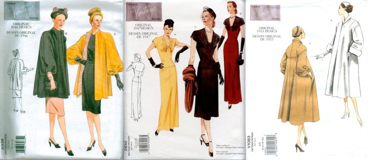 Vintage Vogue 2338 (1946), Vogue 2610 (1947), Vogue 1083 (1953)