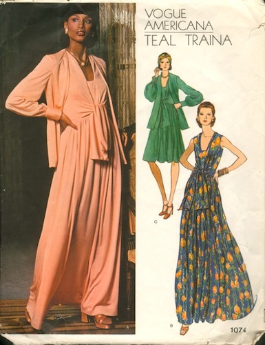 1970s Teal Traina pattern featuring Beverly Johnson, Vogue 1074