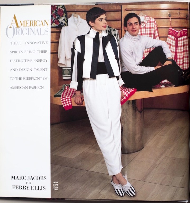 "American Originals" - Marc Jacobs with model in Vogue patterns 2474 and 2475, ca 1990