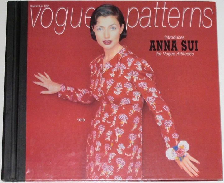 1990s Anna Sui dress pattern V1619 on the cover of Vogue Patterns catalogue, September 1995