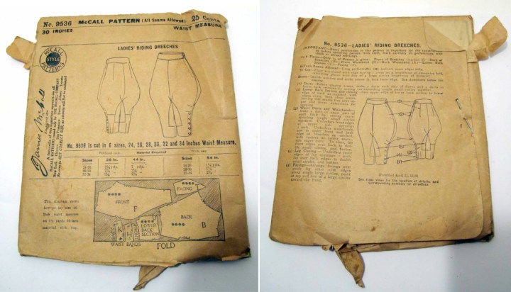 Early 1920s riding breeches pattern - McCall 9536