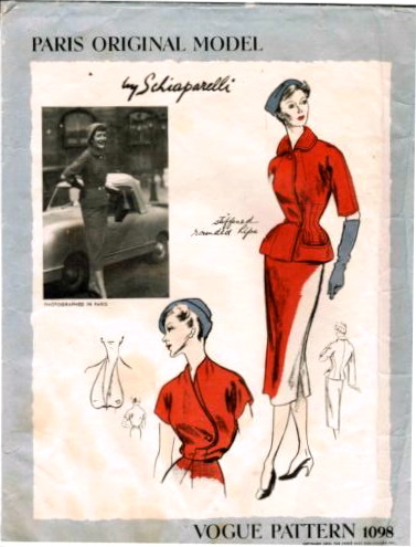 1950s Schiaparelli suit and blouse pattern - Vogue 1098