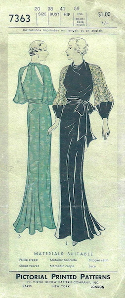 1930s Lanvin-adapted evening gown pattern - Pictorial Review 7363