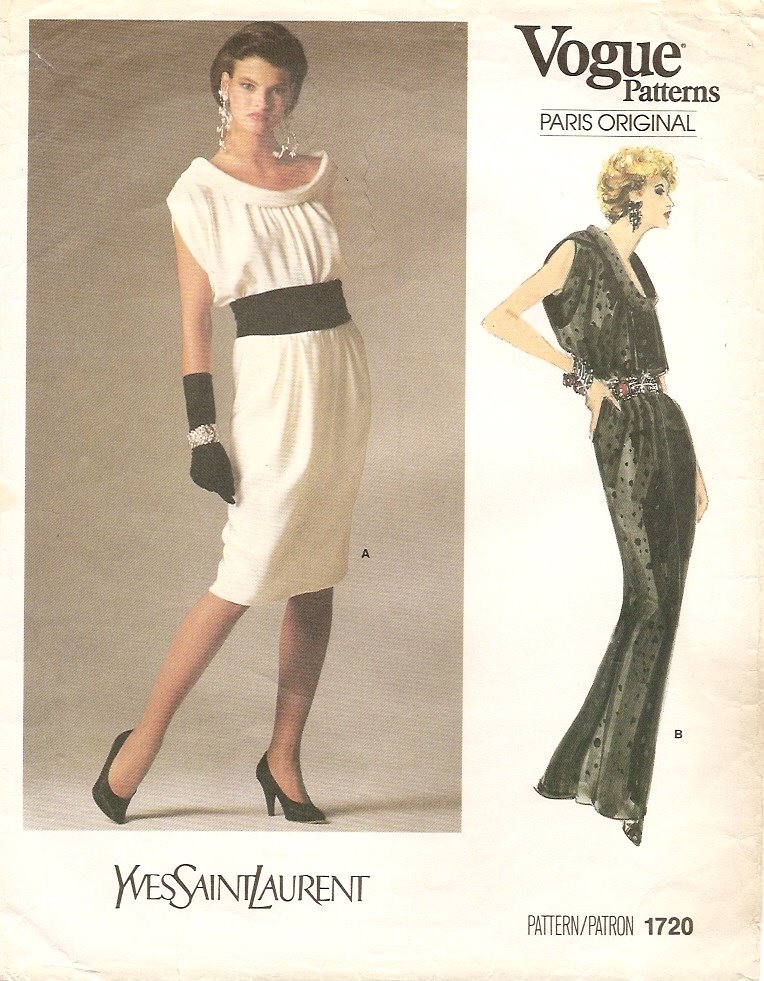 1980s Yves Saint Laurent dress pattern featuring Linda Evangelista - Vogue 1720