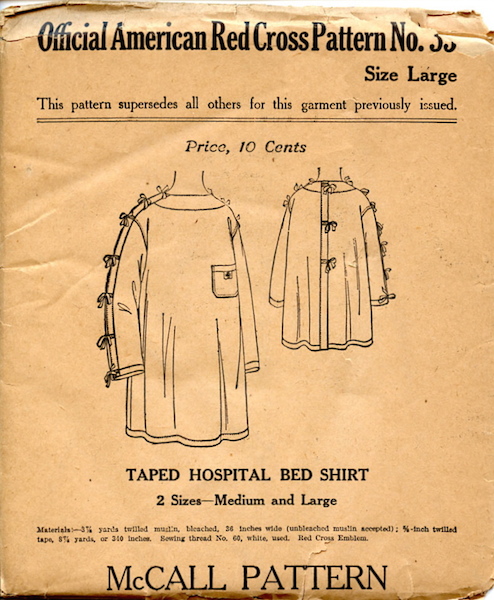 WW1 McCall Red Cross taped hospital bed shirt pattern - Red Cross 35