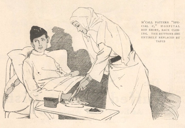 Red Cross hospital bed shirt pattern ilustrated: McCall Special C (1917)