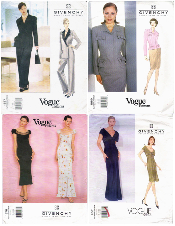 1990s Vogue Patterns by John Galliano for Givenchy: 1887, 1889, 1978, 2061