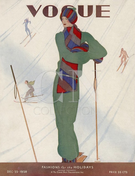 1920s ski illustration by Jean Pagès for the cover of Vogue magazine