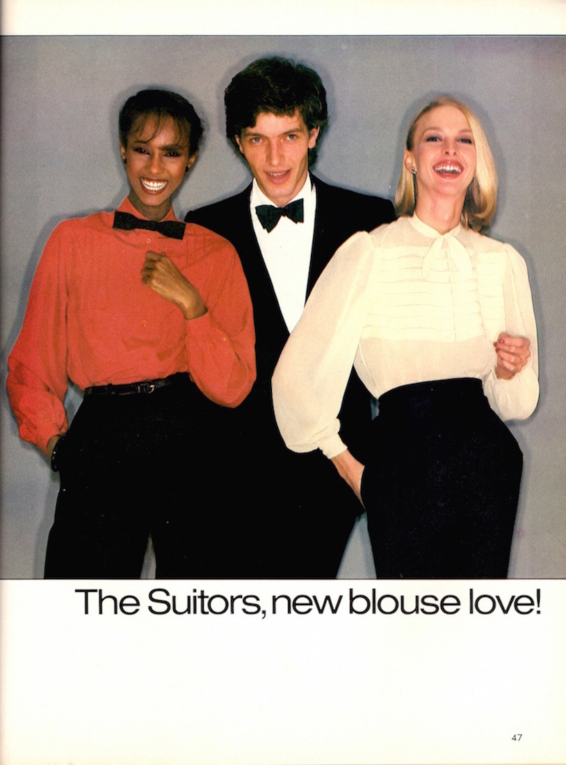 Iman and Karen Bjornson in blouses Vogue 7413 and Vogue 2185 by Renata, photographed by Patrick Demarchelier, 1979