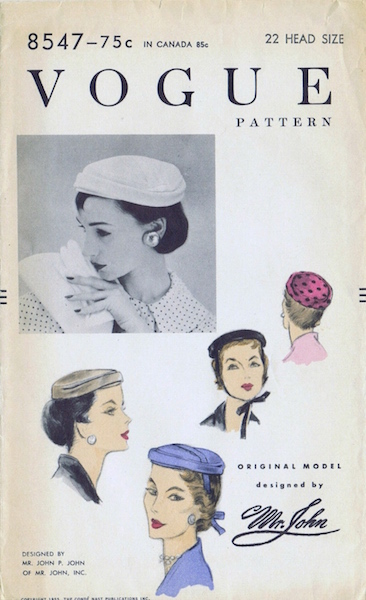 1950s Mr. John hat pattern - Vogue 8547