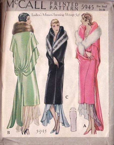 Late 1920s evening wrap pattern - McCall 5945