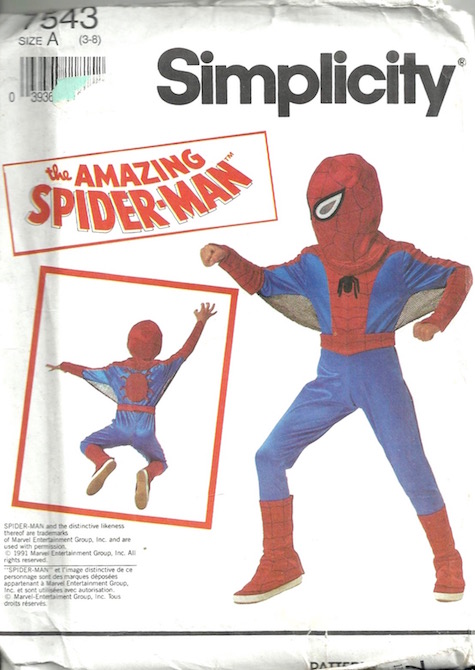 1990s children's Spiderman costume pattern - Simplicity 7543