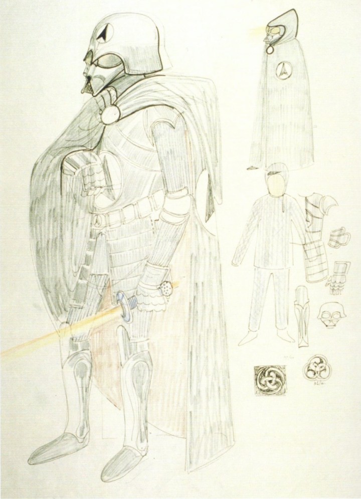 John Mollo's design for the samurai warrior concept of Darth Vader, 1976