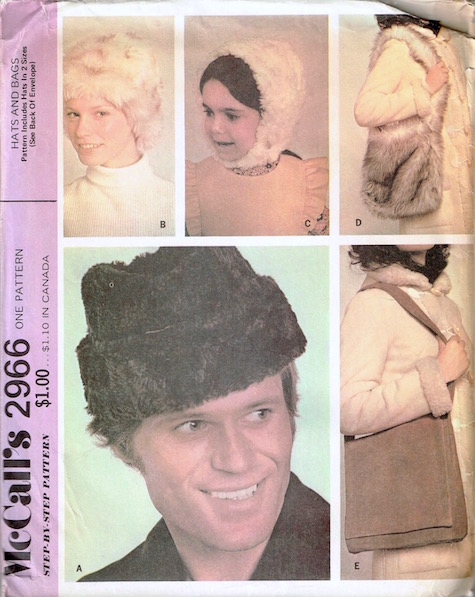 1970s faux fur hat and bag pattern - McCall's 2966