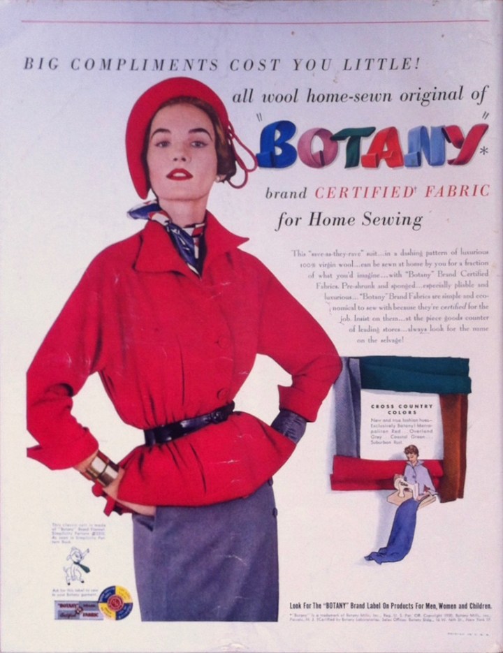 1950s Botany ad featuring Simplicity 3322 and 3310