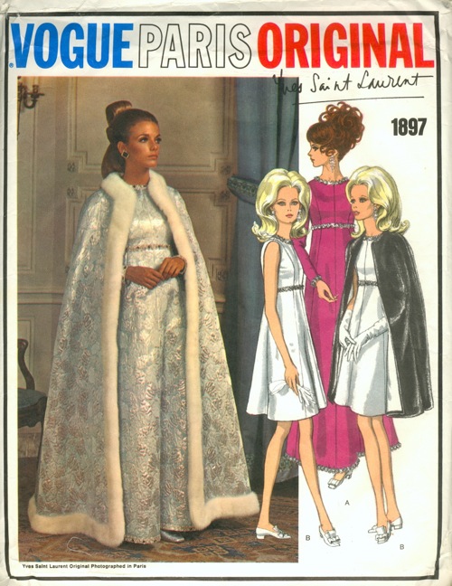 1960s Yves Saint Laurent Queen Christina evening dress and cape pattern - Vogue 1897