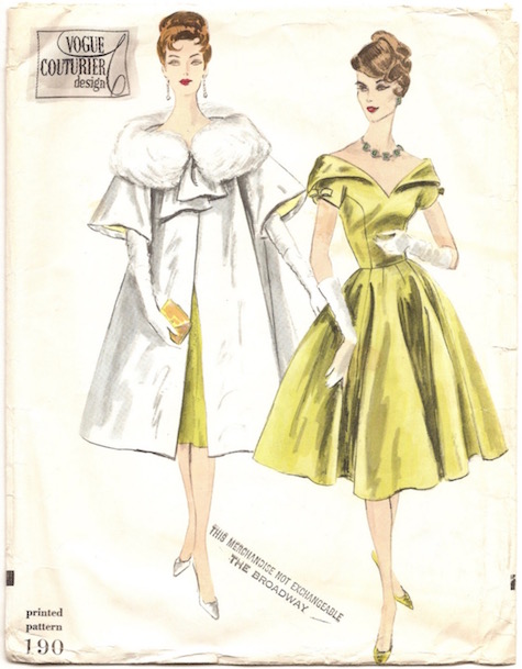 1950s evening dress and coat with fur top-collar - Vogue 190
