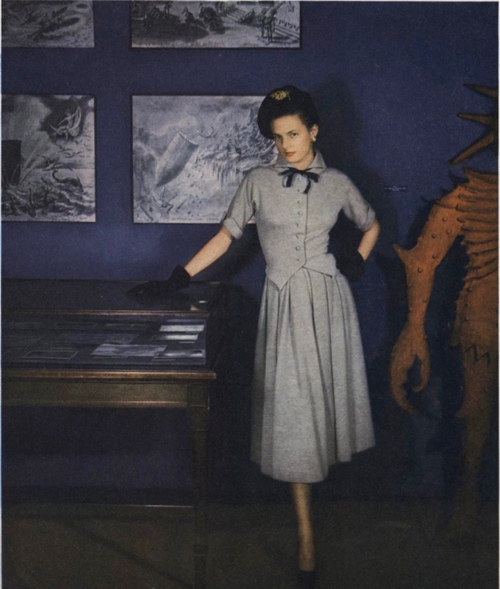 1940s Lanvin dress pattern Vogue 1052 photographed in a Paris museum by Clifford Coffin