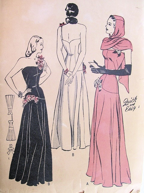 Quick and Easy 1940s evening dress and hooded scarf pattern - Butterick 4391