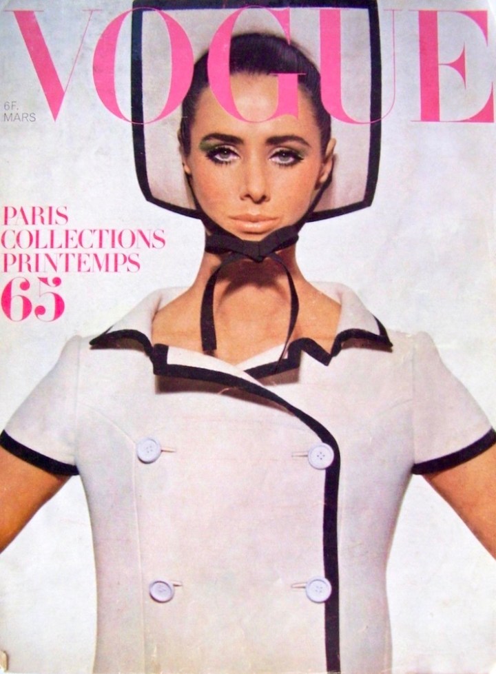 1960s Vogue Paris cover featuring Maggie Eckhardt in a Courrèges ensemble