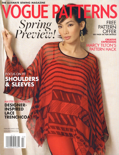 Zandra Rhodes pattern V1491 on the cover of Vogue Patterns magazine, 2016 spring preview issue