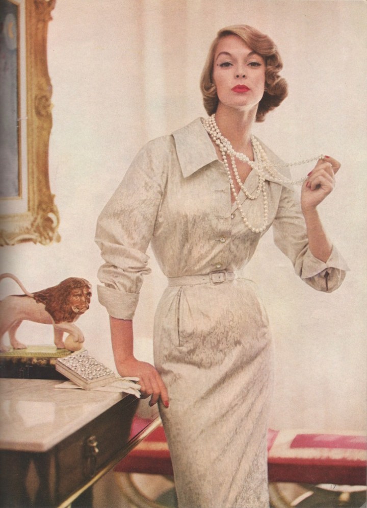 Jean Patchett photographed by Roger Prigent in Vogue S-4550, Vogue Pattern Book, December-January 1954-55
