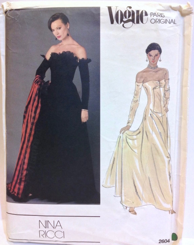 1980 Nina Ricci black off-the-shoulder gown pattern Vogue 2604