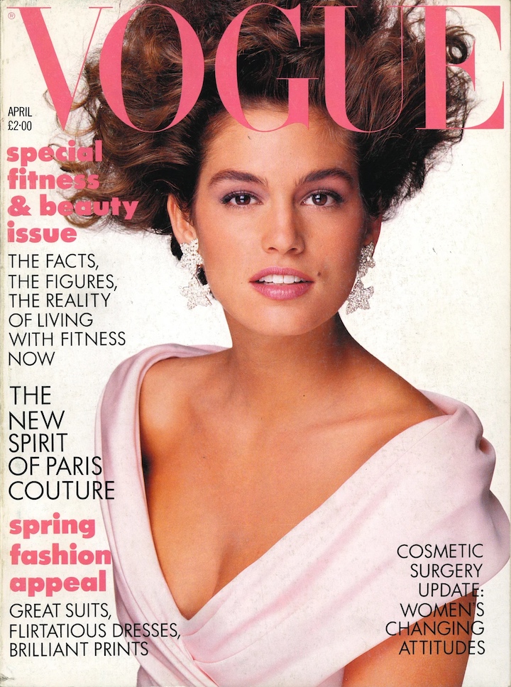 Cindy Crawfrod wears Oscar de la Renta on the cover of British Vogue, spring 1987