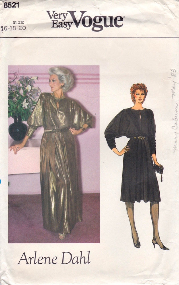 1980s Arlene Dahl dress pattern featuring Carmen Dell'Orefice, Vogue 8521