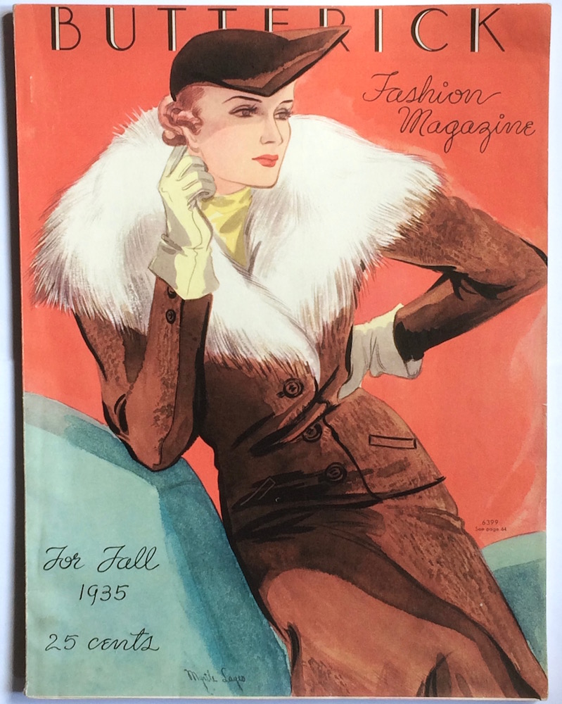 Butterick 6399 illustrated by Myrtle Lages on the cover of Butterick Fashion Magazine, Fall 1935