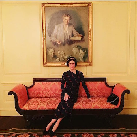 Artist and activist Sarah Sophie Flicker at the White House in Rachel Comey's Surveillance dress