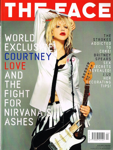 Courtney Love photographed by Jean-Baptiste Mondino in a men's lipstick print shirt by Rachel Comey