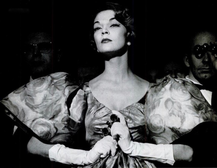 Jean Patchett photographed by Nina Leen in Galanos, 1959