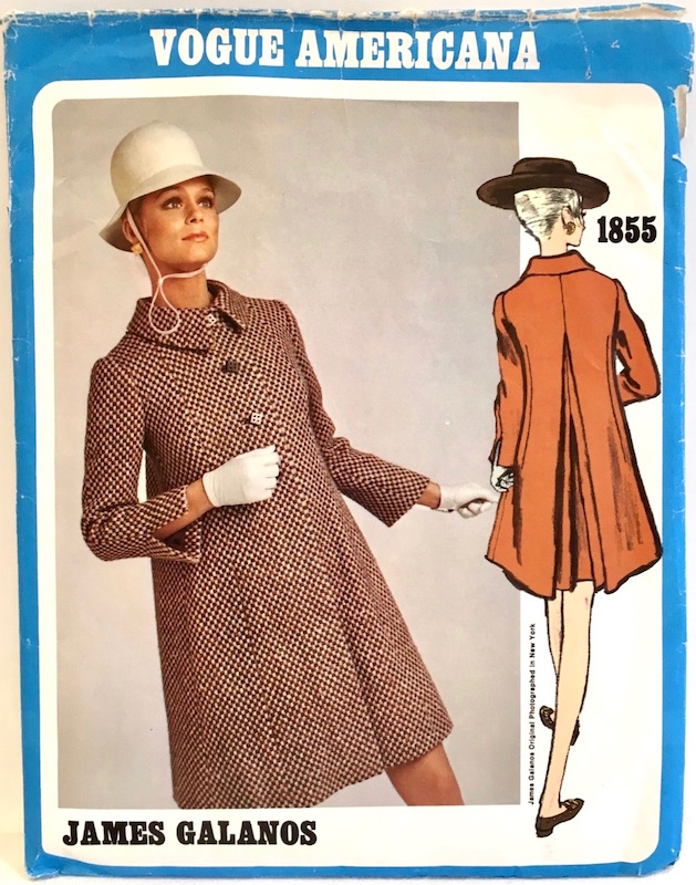 1960s James Galanos coat dress pattern feat. Lauren Hutton - Vogue 1855
