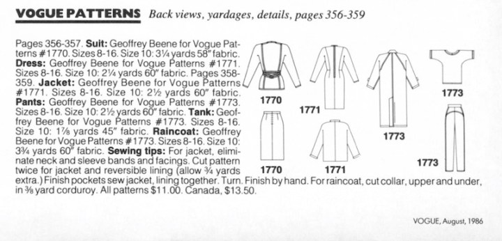 Details on Vogue 1770, 1771, and 1773 by Geoffrey Beene